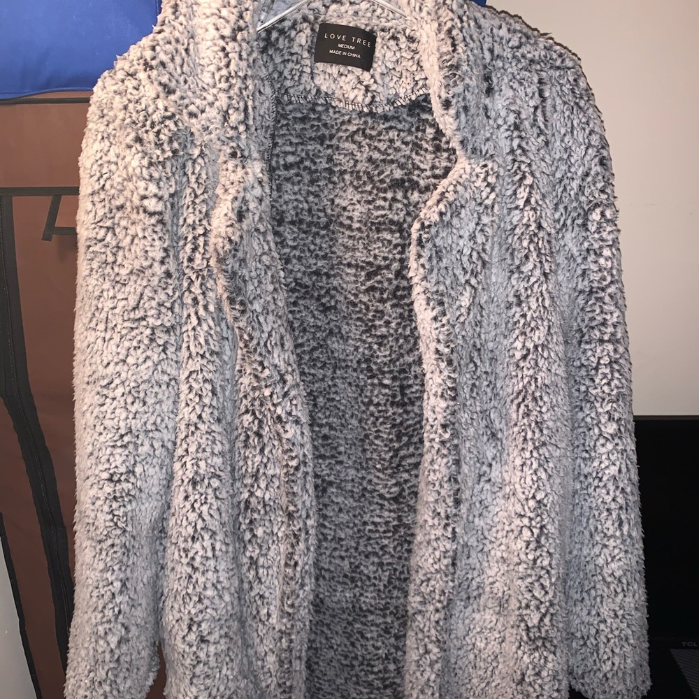 Long line pea coat style Sherpa jacket